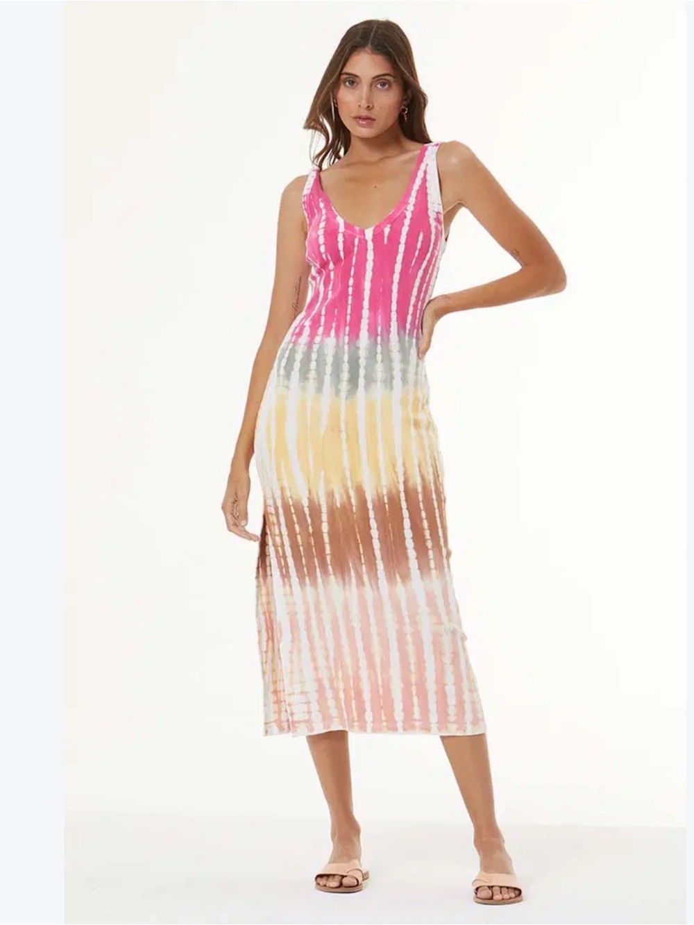 Young Fabulous & Broke YFB Tie-Dye V-Neck Midi Dress, cute! Sz S, euc.
